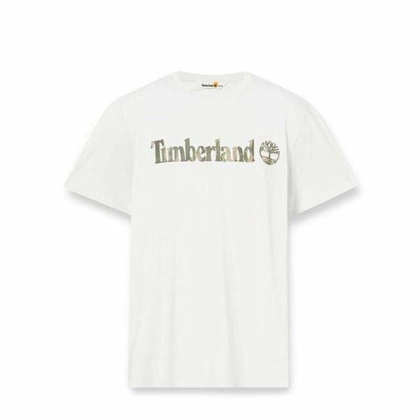 Herren Kurzarm-T-Shirt Timberland Kennebec River Camo Linear Logo Weiß