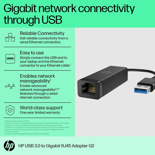 USB 2.0-zu-Red RJ45-Adapter HP 4Z7Z7AA Schwarz