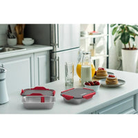 Lunchbox HeatsBox Silberfarben Silikon Edelstahl rechteckig 925 ml 22,4 x 16,6 x 7,1 cm (2 Stück)