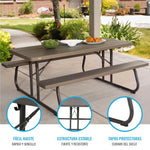 Table Klapptisch Lifetime Holz Braun Picnic Stahl Kunststoff 183 x 74 x 145 cm