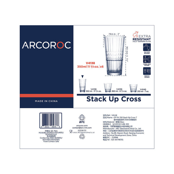 Trinkglas Arcoroc Stack'up Cross Durchsichtig Glas 350 ml (6 Stück)