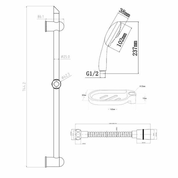 Dusche Säule Rousseau Edelstahl 2 m 3 Positionen 60 cm