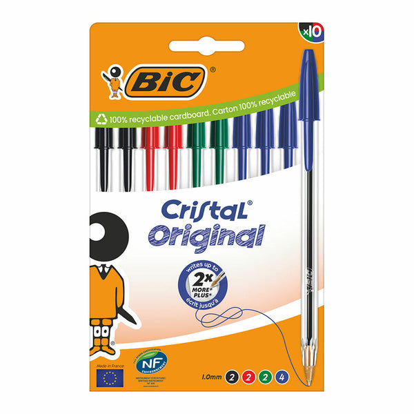 Kugelschreiber-Set Bic Cristal Blau Schwarz Rot grün (10 Stück)