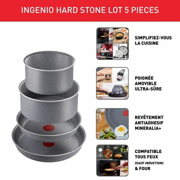 Topfset Tefal Ingenio Hard Stone Grau