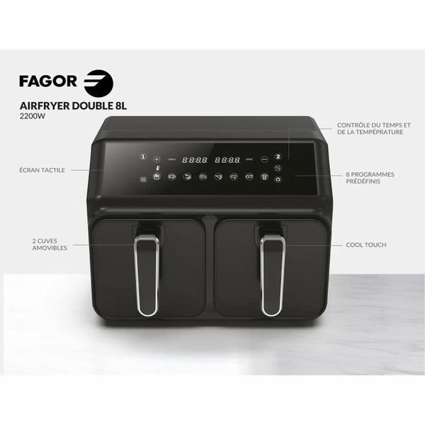 Heißluftfritteuse Fagor FG2X4L Schwarz noir 2200 W 8 L