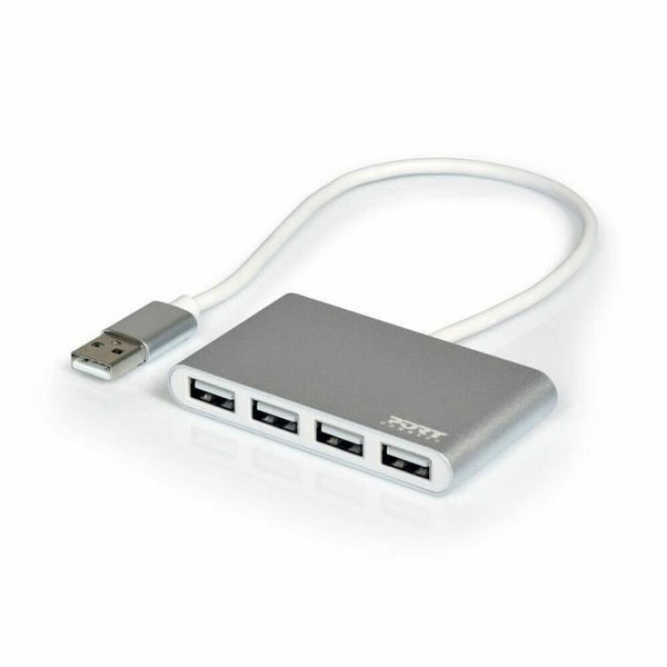 4-Port USB Hub Port Designs 900120 Silberfarben Weiß/Grau