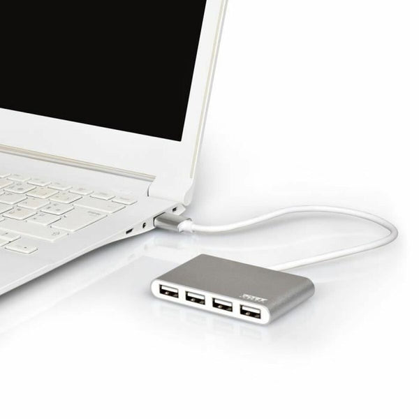 4-Port USB Hub Port Designs 900120 Silberfarben Weiß/Grau