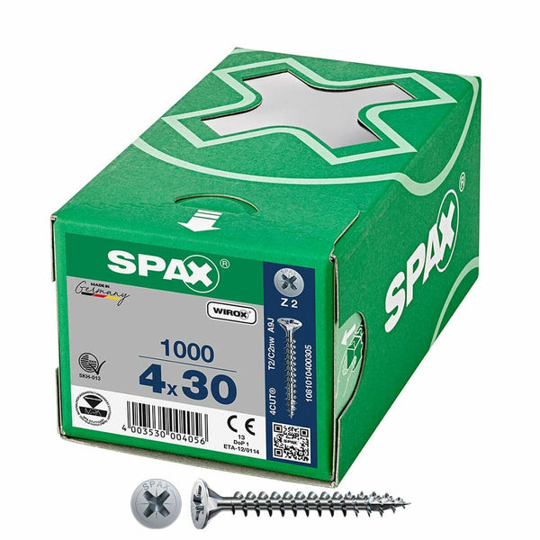 Schraubenkasten SPAX Wirox Z2 Flacher Kopf 4,0 x 30 mm 1000 Unidades