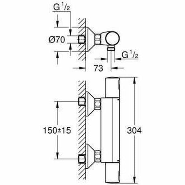 Bimando-Hahn Grohe Precision Start Dusche Matte Hinterseite Metall