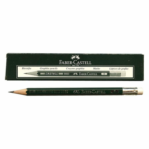 Bleistift mit Radiergummi Faber-Castell 9000 B Sechseckig B (3 Stück)