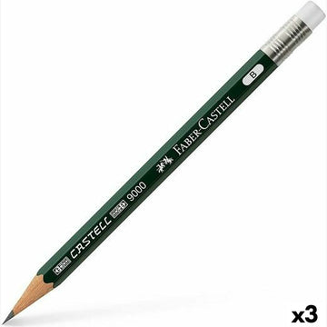 Bleistift mit Radiergummi Faber-Castell 9000 B Sechseckig B (3 Stück)