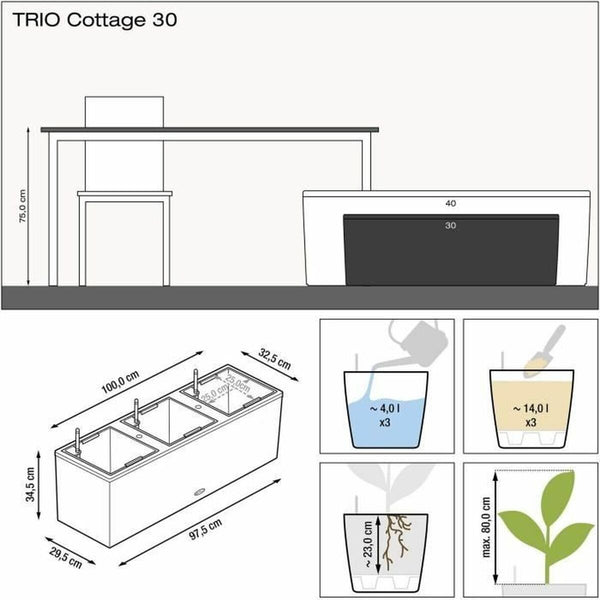 Selbstbewässerndes Pflanzgefäß Lechuza TRIO Cottage Schwarz Polypropylen 100 x 32,5 x 34,5 cm