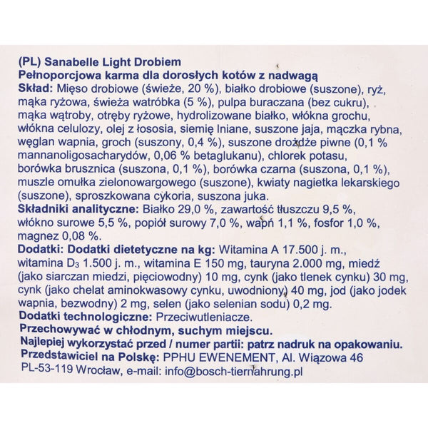 Futter BOSCH Sanabelle Light Poultry Vögel 10 kg