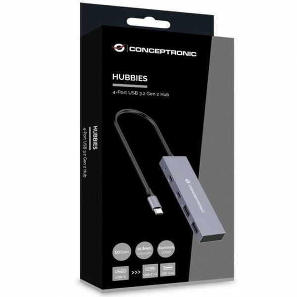 Hub USB Conceptronic HUBBIES13G Grau (1 Stück)