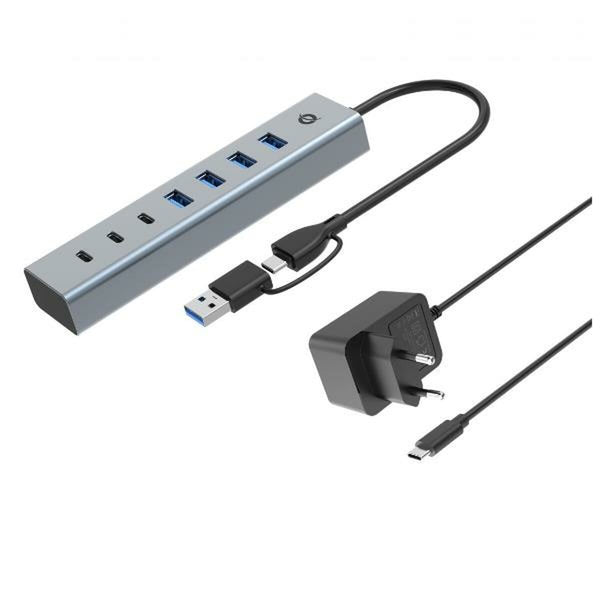 7-Port USB Hub Conceptronic HUBBIES20GP Silberfarben