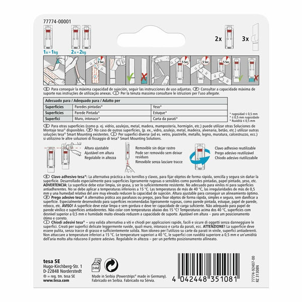 Wandhalterung TESA 77774 1 kg Klebstoff Nägel Weiß