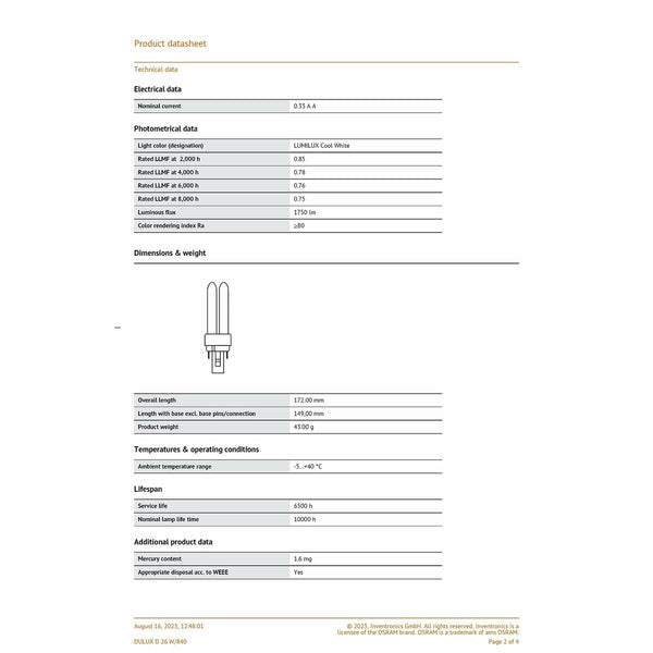 Energiesparlampe Osram 26 W G24D-3 4000 K