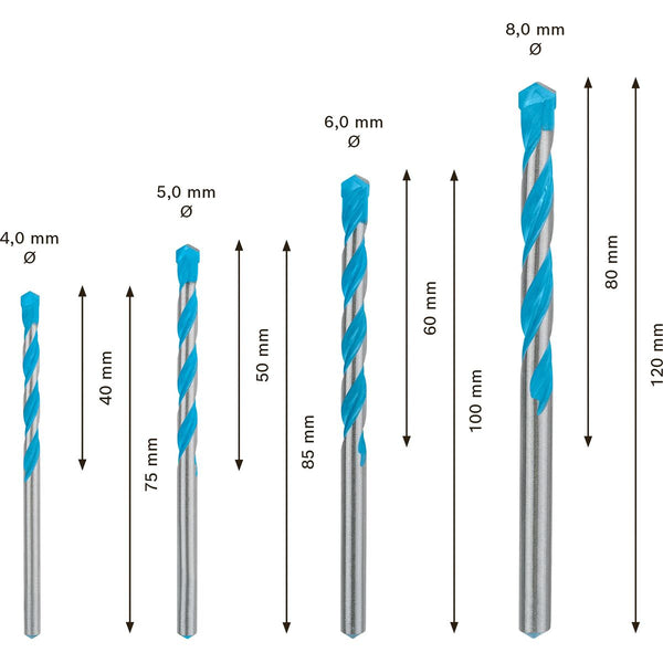 Satz Bohrer BOSCH Expert CYL-9 Multiconstruction Ø 4 mm Ø 5 mm Ø 6 mm Ø 8 mm 4 Stücke