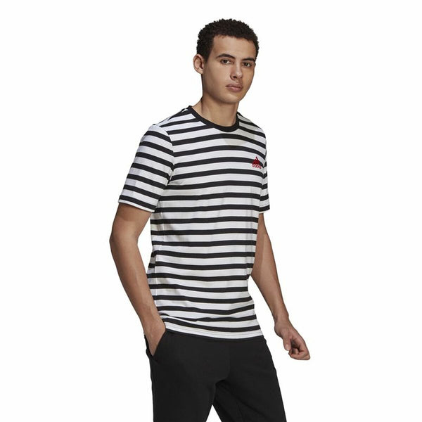 Herren Kurzarm-T-Shirt  Essentials Stripey  Adidas Embroidered Logo Schwarz