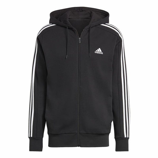 Herren Sweater mit Kapuze Adidas Essentials French Terry 3 bandas Schwarz