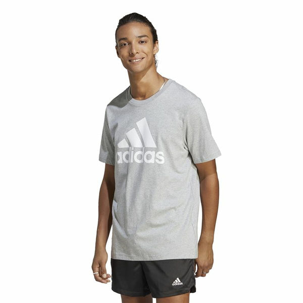 Herren Kurzarm-T-Shirt Adidas Essentials Single Big Logo Grau Hellgrau