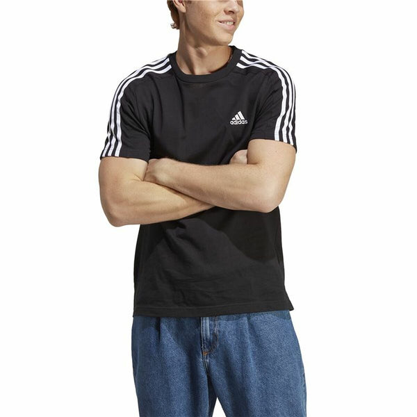 Herren Kurzarm-T-Shirt Adidas Essentials Single 3 Bandas Schwarz