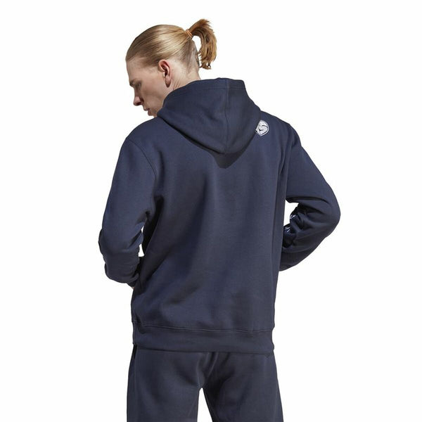 Herren Sweater mit Kapuze Adidas Bl Fl Hd Q3 Fl Blau Marineblau