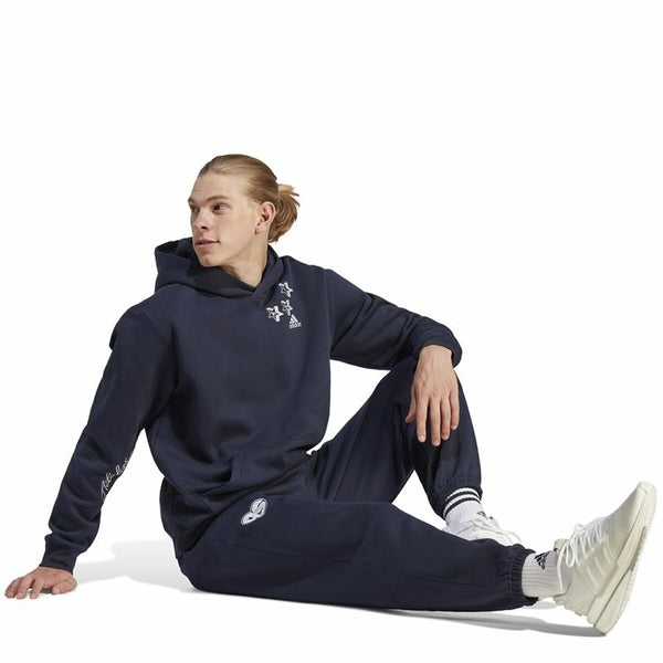 Herren Sweater mit Kapuze Adidas Bl Fl Hd Q3 Fl Blau Marineblau