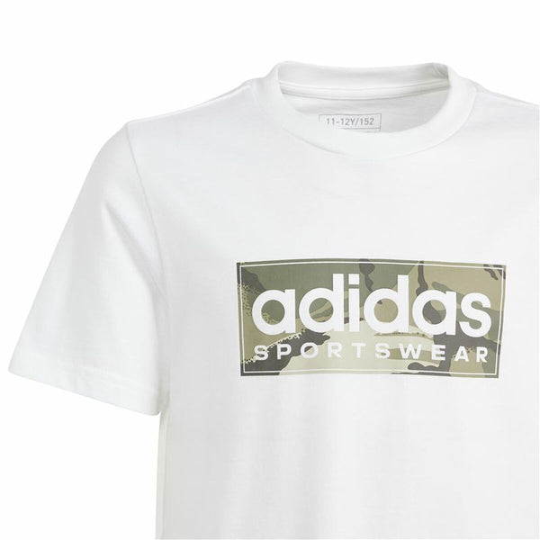 Jungen Kurzarm-T-Shirt Adidas B Camo Lin Weiß