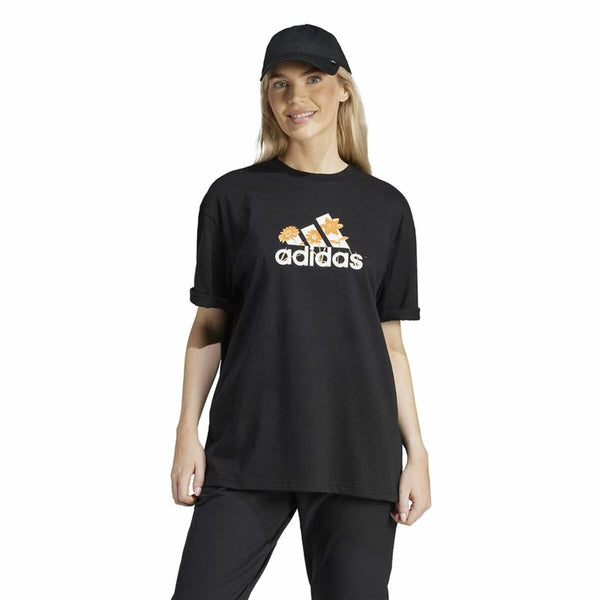 Damen Kurzarm-T-Shirt Adidas Flower Pack Bos Schwarz