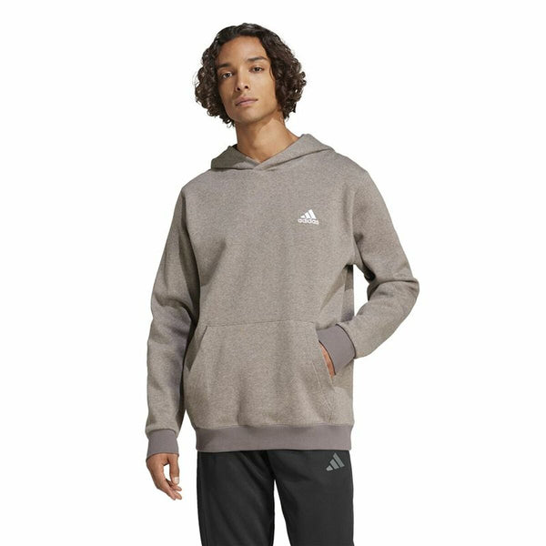 Herren Sweater mit Kapuze Adidas Seasonal Essentials Melange Hoodie Braun Beige