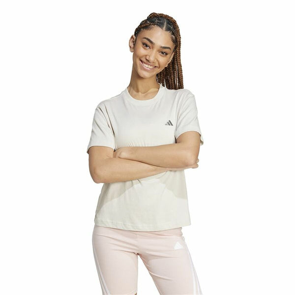 Damen Kurzarm-T-Shirt Adidas Essentials Small Logo Weiß Beige