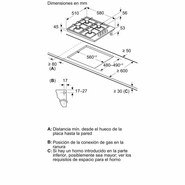 Gasplatte Balay 3ETX463BB 60 cm