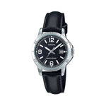 Damenuhr Casio LADY DATE, LEATHER - BLACK (Ø 35 mm)