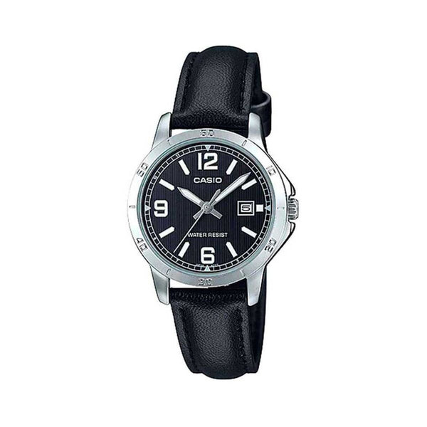 Damenuhr Casio LADY DATE, LEATHER - BLACK (Ø 35 mm)