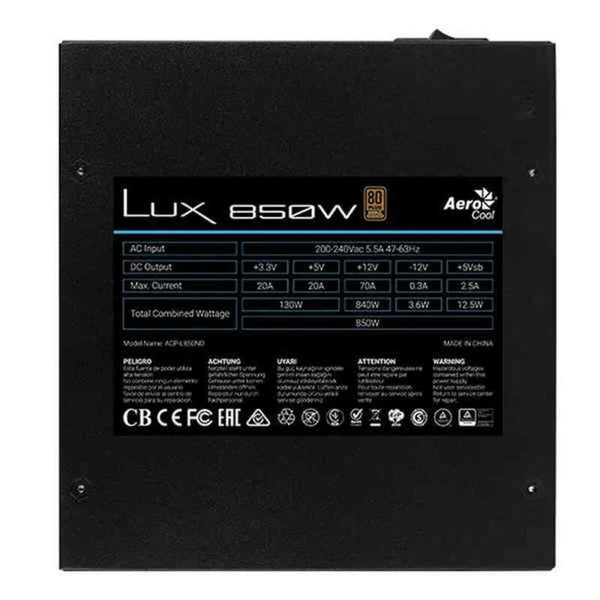 Stromquelle Aerocool LUX850 850 W 80 Plus Bronze ATX Schwarz