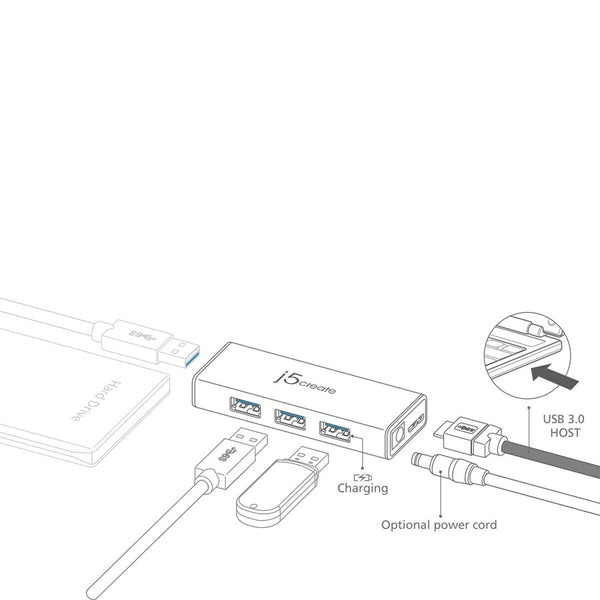 Hub USB j5create JUH340-N Schwarz 60 cm (1 Stück)