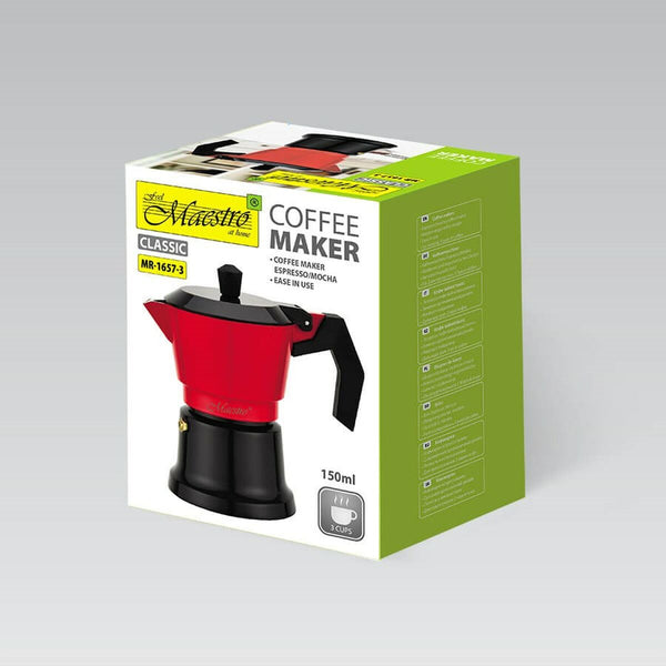 Italienische Kaffeemaschine Feel Maestro MR-1657-3 Schwarz Rot Aluminium 150 ml 3 Kopper