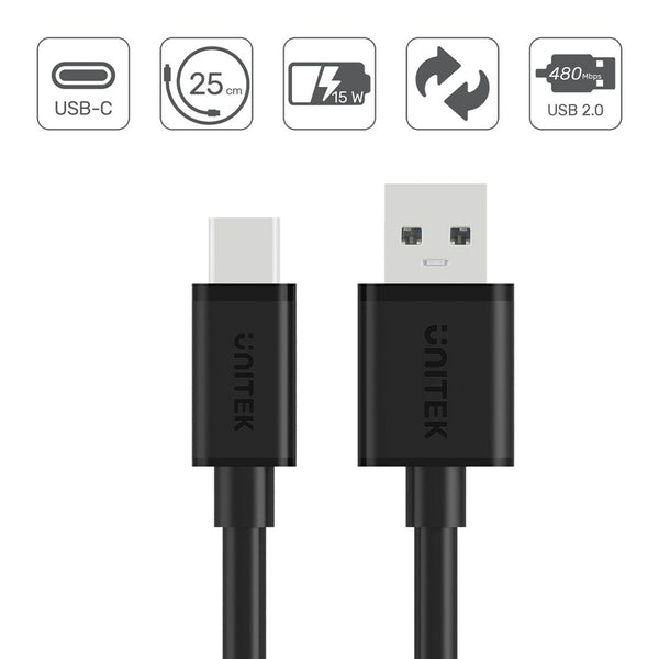 USB-C-Kabel auf USB Unitek Y-C480BK Weiß 25 cm