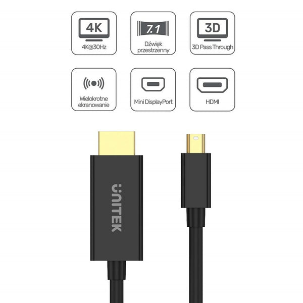 Adapter Mini DisplayPort auf HDMI Unitek V1152A Schwarz 2 m