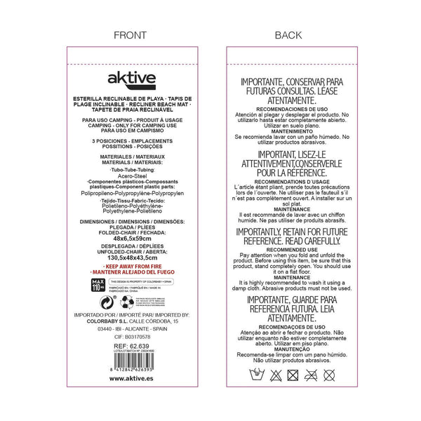 Matte Aktive Neigbar 147 x 55 x 48 cm PVC 600D Blau Stahl Schwamm (4 Stück)