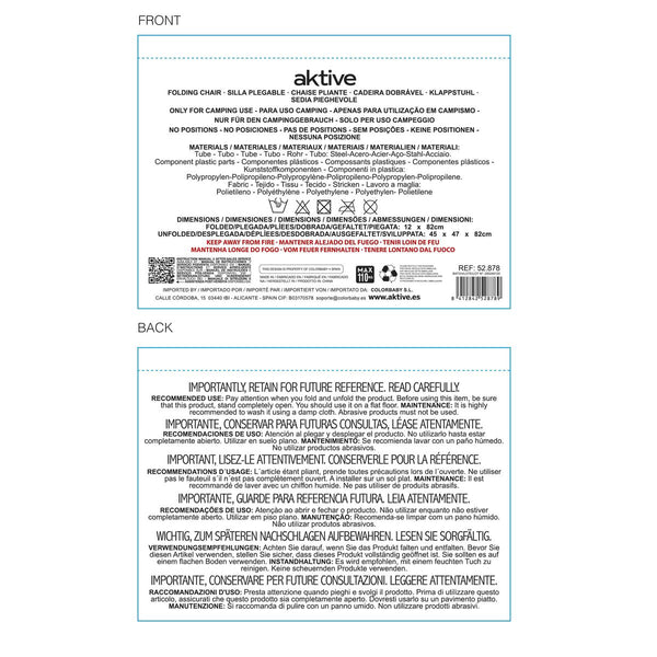 Camping Klappstuhl Aktive Blau 45 x 82 x 47 cm (4 Stück)