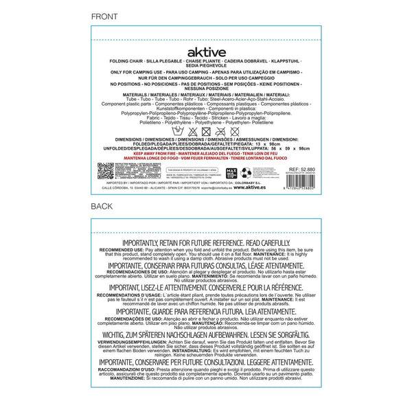 Camping Klappstuhl Aktive Dunkelgrau Rot 56 x 98 x 59 cm (4 Stück)