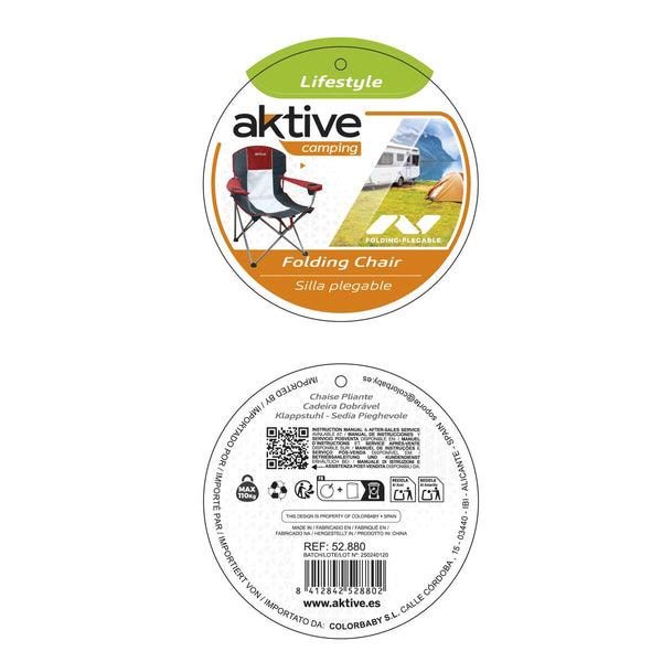 Camping Klappstuhl Aktive Dunkelgrau Rot 56 x 98 x 59 cm (4 Stück)