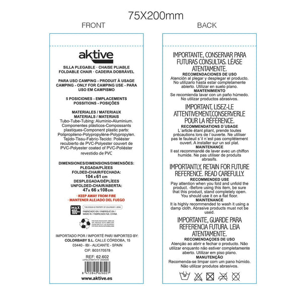 Gepolsterte Campingstuhl Aktive Mykonos 47 x 108 x 66 cm (4 Stück)