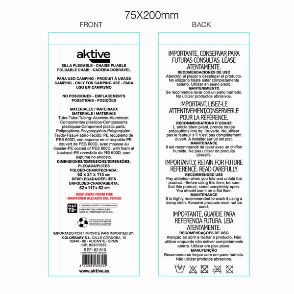 Klappbarer Camping-Liegestuhl Aktive Blau 62 x 62 x 117 cm Klappbarer Wagen Markise (2 Stück)