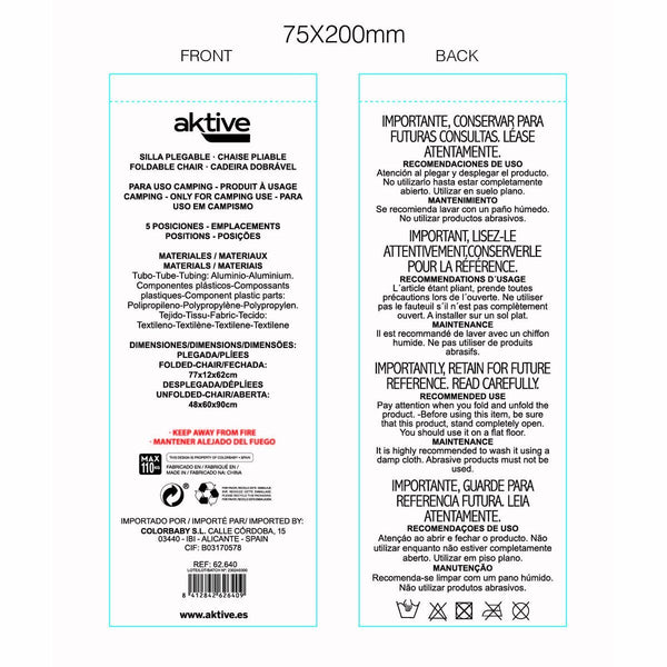Gepolsterte Campingstuhl Aktive Gestreift 48 x 90 x 60 cm (2 Stück)