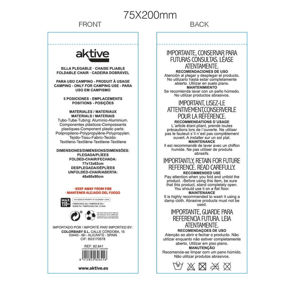Gepolsterte Campingstuhl Aktive Ibiza 48 x 90 x 60 cm (2 Stück)