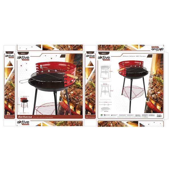 Grill Tragbarer Aktive Holz Eisen Ø 38 cm 37 x 61 x 45 cm (6 Stück) Rot