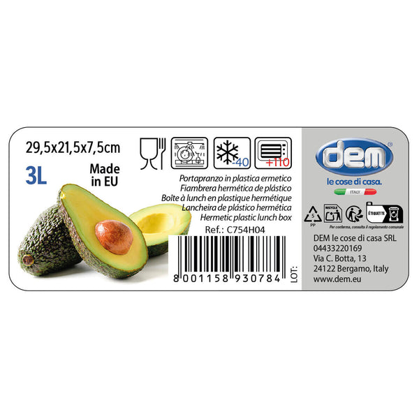 Lunchbox hermetisch Dem rechteckig 29,5 x 21,5 x 7,5 cm (12 Stück)